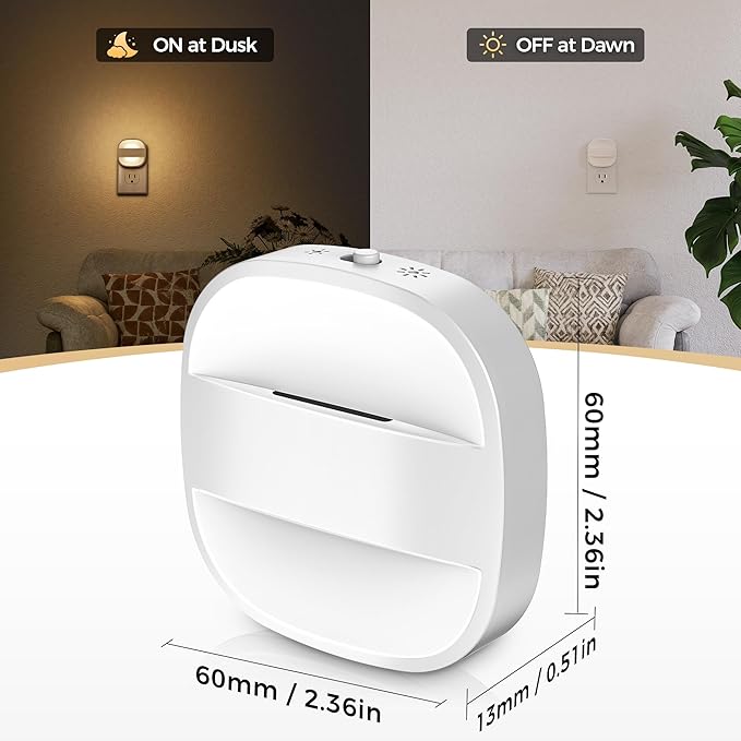 DORESshop Led Night Lights Plug Into Wall, 4 Packs Foldable Plug in Night Light Portable Dimmable Mini with Dusk to Dawn Sensor, 3000K Ideal Travel Night Light for Bedroom, Stairs, Hallway