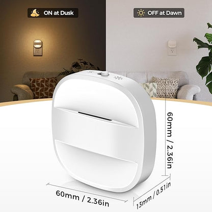 DORESshop Led Night Lights Plug Into Wall, 4 Packs Foldable Plug in Night Light Portable Dimmable Mini with Dusk to Dawn Sensor, 3000K Ideal Travel Night Light for Bedroom, Stairs, Hallway