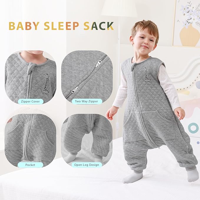 HOMEAL Toddler Sleep Sack with Legs, 1.0 TOG Wearable Blanket, Soft Cotton Baby Sleep Sack for Kids (2T–3T)