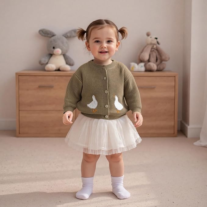 Baby Girl Cardigan Sweater Toddler Goose Embroidered Button Down Knit Sweaters Fall Winter Knitwear Jacket Clothes