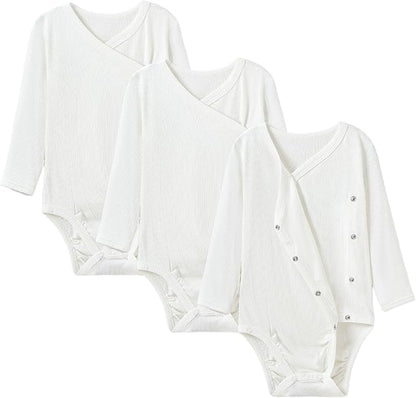 DEFAHN Viscose from Bamboo Baby Side Snap Bodysuit Kimono Onsies 3-Pack Long Short Sleeve Boy Girl Boys