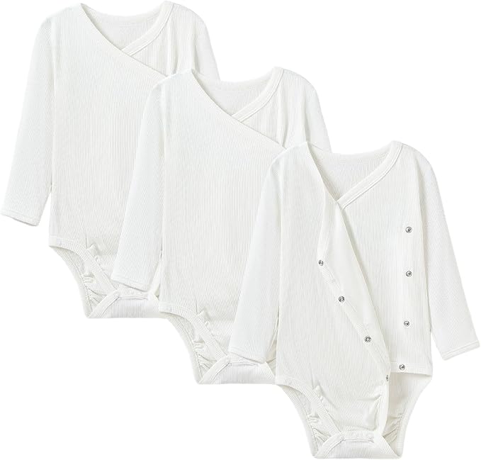 DEFAHN Viscose from Bamboo Baby Side Snap Bodysuit Kimono Onsies 3-Pack Long Short Sleeve Boy Girl Boys