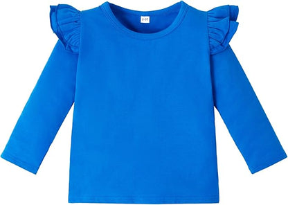 LYSMuch Toddler Baby Girls Long Sleeve Ruffle T Shirt Kids Casual Plain Solid Top Blouse T-Shirt Undershirt