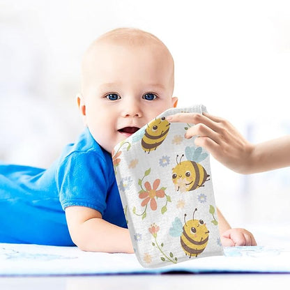 vvfelixl Baby Washcloths Cotton Bumble Bee Flowers Baby Muslin Washcloths Soft Baby Face Towel for Newborn Infants Baby Wipes, 11.8 X 11.8 Inch, 3 Pack White