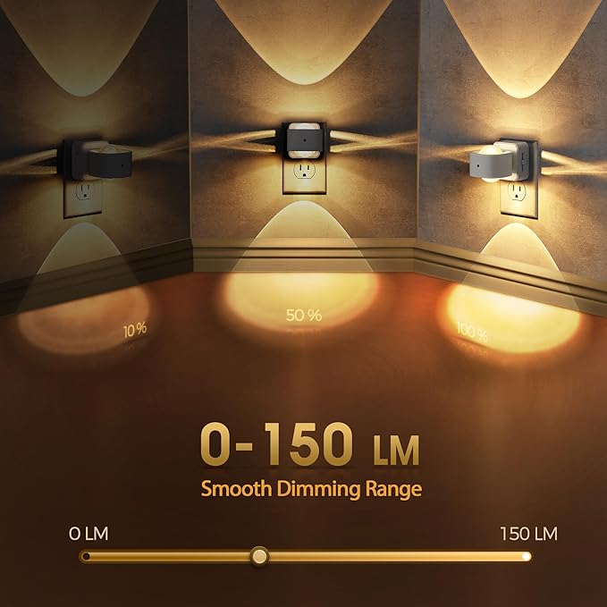 Briignite Night Light Projector, LED Night Lights Plug into Wall, 180° Rotating Night Light for Kids, Dusk to Dawn Sensor, 0-150LM Dimmable, Warm White Ambient Lighting for Bathroom, Gifts, White