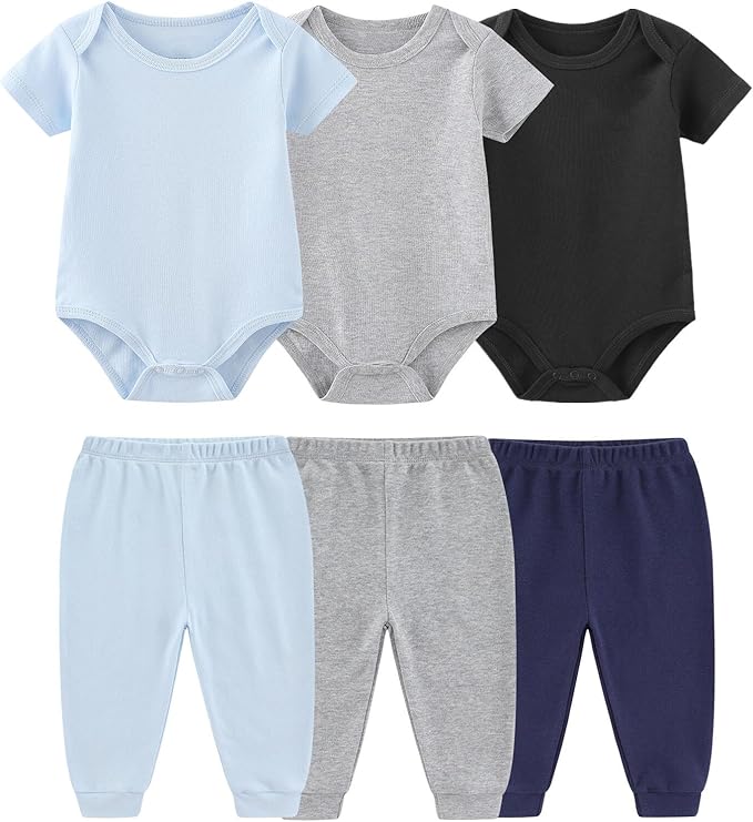 Baby Bodysuit and Pant Set 6-pcs Ribbed Soft Infant Boy Girl Clothes Outfits