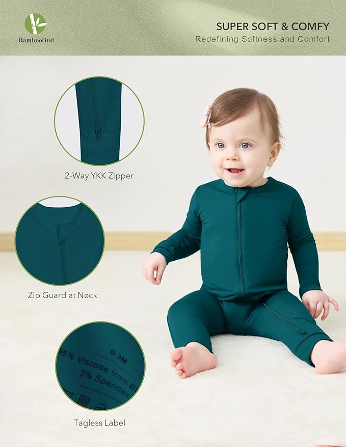 Baby Zippered Rompers Newborn Pajamas Sleepers Long Sleeve Jumpsuits Infant Zipper Romper-Viscose from Bamboo