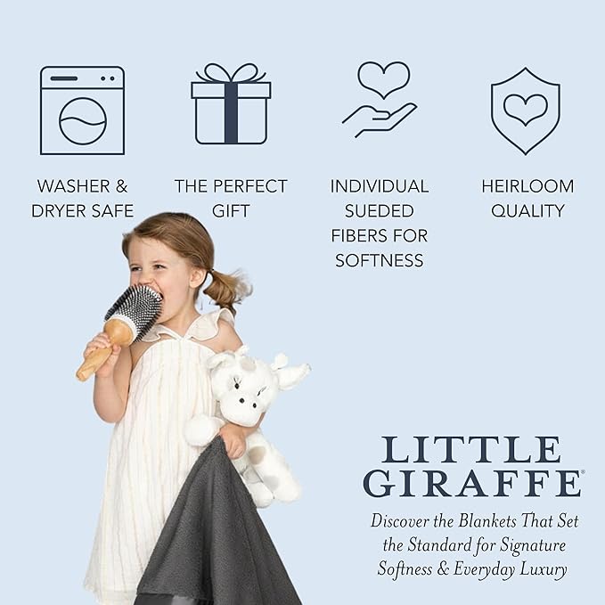 Little Giraffe Baby Blanket - Luxe Soft Blanket with Satin Trim - Baby Stroller Blanket - Newborn Baby Essentials & Baby Gifts - 29x35" - Charcoal
