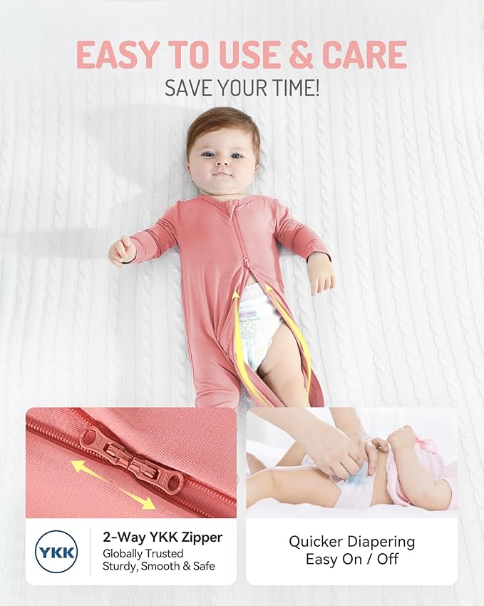 HAPIU Rayon from Bamboo Baby Footed Pajamas, 2 Way Zipper YKK, Footie for Baby Boy Girls, Newborn-24 Months