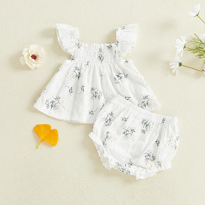Mubineo Baby Girl Summer Clothes Cute Ruffle Tops Dress Shorts Outfits Set Infant Toddler Shrit Bloomers Princess Outfit