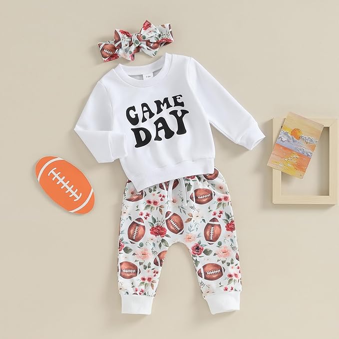 3Pcs Baby Girl Outfits Daisy Sweatshirt + Pants + Headband Infant Fall Winter Clothes