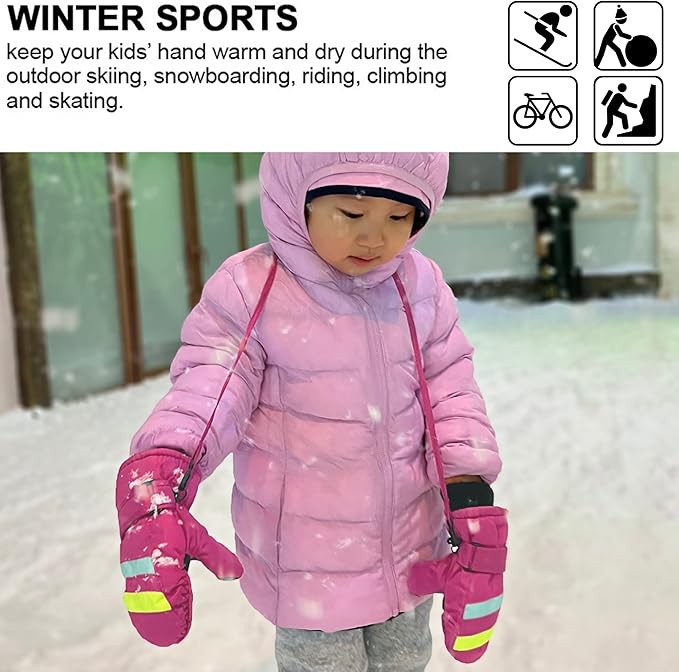 F Flammi Toddler Kids Snow Mittens with String Waterproof Ski Mittens Thinsulate Winter Gloves for Baby Girls Boys