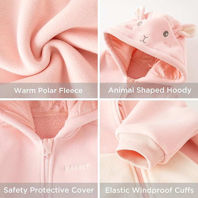 DAVE&BELLA Animal Jumpsuit for Baby Boy Girl, Hooded Winter One-Piece Romper Zip Up Fleece Infant Bodysuit with Snap Closure