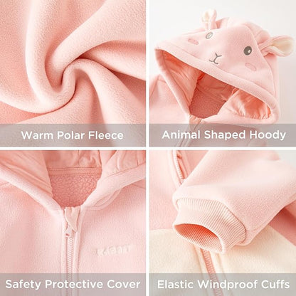 DAVE&BELLA Animal Jumpsuit for Baby Boy Girl, Hooded Winter One-Piece Romper Zip Up Fleece Infant Bodysuit with Snap Closure