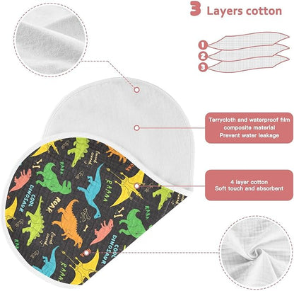 vvfelixl Burp Cloths Colored Dino Dinosaurs for Baby Boy Girls Baby Washcloths Burp Rags 1 Pack Black