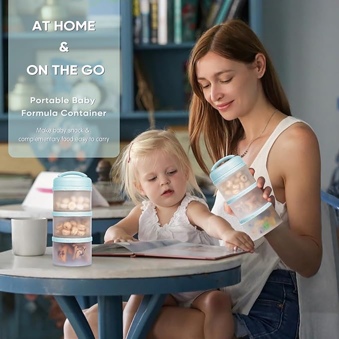 Termichy Stackable Formula Dispenser Portable Milk Powder Container, 2 Pack, Light Blue