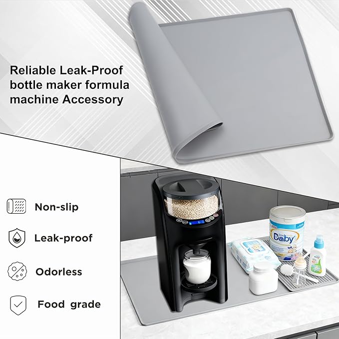 Bottle Maker Formula Machine Mat,With Draining Mat,Compatible with Baby Brezza Formula Dispenser Machine，Silicone Pad,Prevent Spills,Suitable for Formula Dispenser Machine