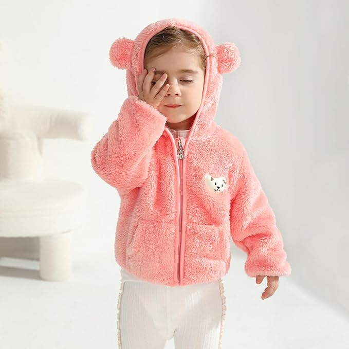 Baby Boys Girls Fleece Jackets Zip Up Hoodies Cute Bear Coats Fall Winter Fuzzy Jacket Newborn Boys Girls Outwear