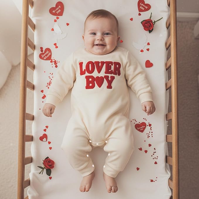Baby Boy Valentines Outfit Newborn Long Sleeve Onesie Letter Print One Piece Jumpsuit Romper Cute Spring Clothes