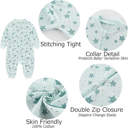 Newborn Baby 2-way Zipper Romper Cotton One-piece Jumsuit 3-pack, 0-24 Months
