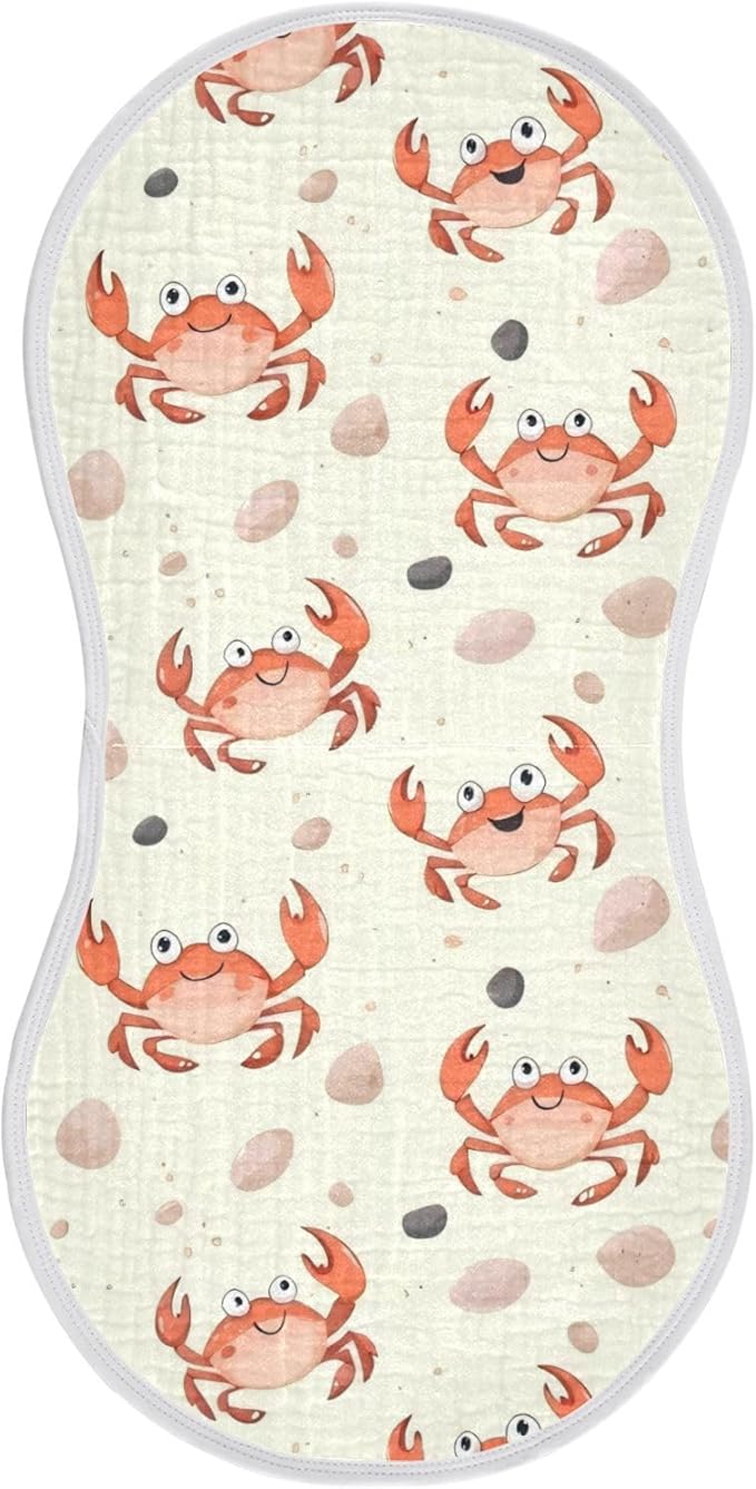 vvfelixl Baby Burp Cloths Cute Cartoon Crab Waves Claws Baby Newborn Cotton Burping Cloths Set Babys Washcloths 4 Pack