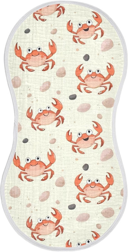 vvfelixl Baby Burp Cloths Cute Cartoon Crab Waves Claws Baby Newborn Cotton Burping Cloths Set Babys Washcloths 4 Pack
