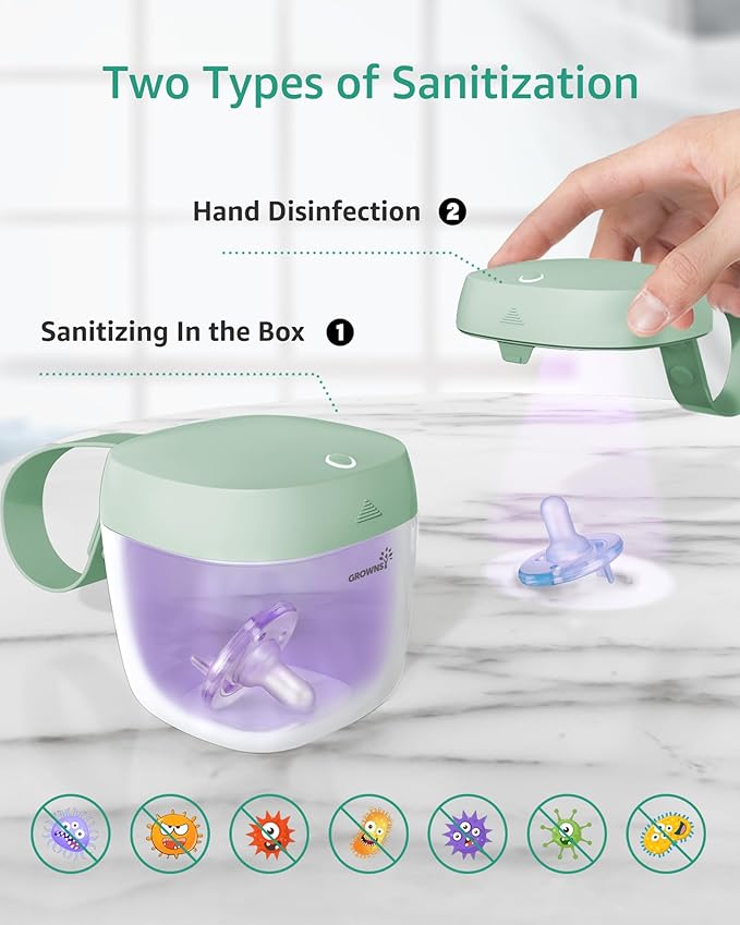 GROWNSY Pacifier Sanitizer Portable, UV Light Sanitizer on The Go, USB Charging Sanitizer Case, Mini Pacifier Sanitizer 99.99% Cleaned in 59 Seconds (Green)