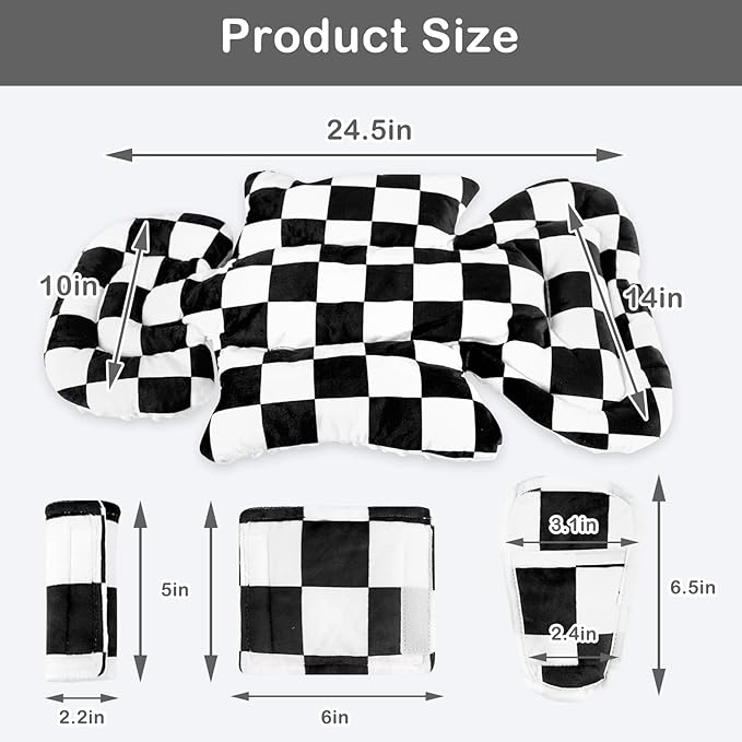 DILIMI Infant Car Seat Insert, Baby Car Seat Head Support with 3 Strap Paddings, Soft Newborn Car Seat Cushion for Stroller, Swing, Bouncers, Black Checkered