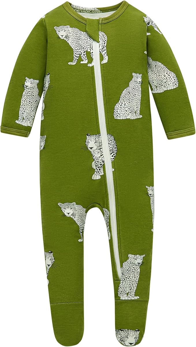 Owlivia Organic Cotton Baby Pajamas, Boys Girls Zip Front Sleep 'N Play Pjs, Footed Sleeper, Long Sleeve