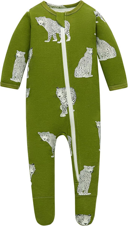 Owlivia Organic Cotton Baby Pajamas, Boys Girls Zip Front Sleep 'N Play Pjs, Footed Sleeper, Long Sleeve