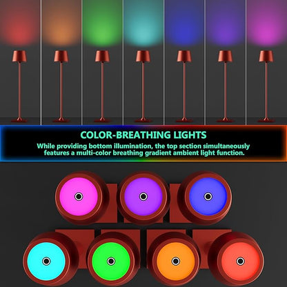 Compact Cordless Table Lamp, Rechargeable LED Night Light, Dual Light Source (RGB Top & Warm Bottom), Touch Control & Timer, Metal Lamp for Bedroom & Kids Room (Red 1-Pack)