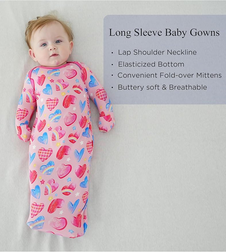 Bamboo Viscose 2-Pack Baby Gowns for Boys and Girls Long Sleeve Infant and Newborn Sleepers