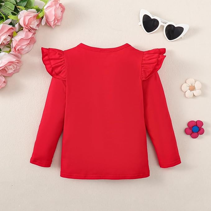 12M-14Y Toddler Baby Girls T Shirt Solid Color Blouse Ruffle Top Cotton Casual Tees Plain Shirt
