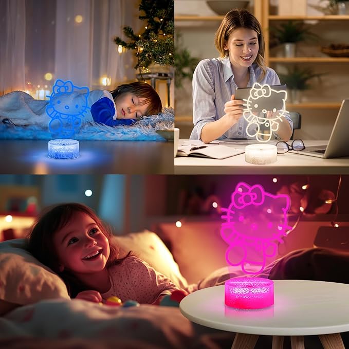 Kitty Night Light, 3D LED 16 Color Intelligent Remote Control Lamp for Christmas Gifts Children's Room Decoration Holiday Gifts