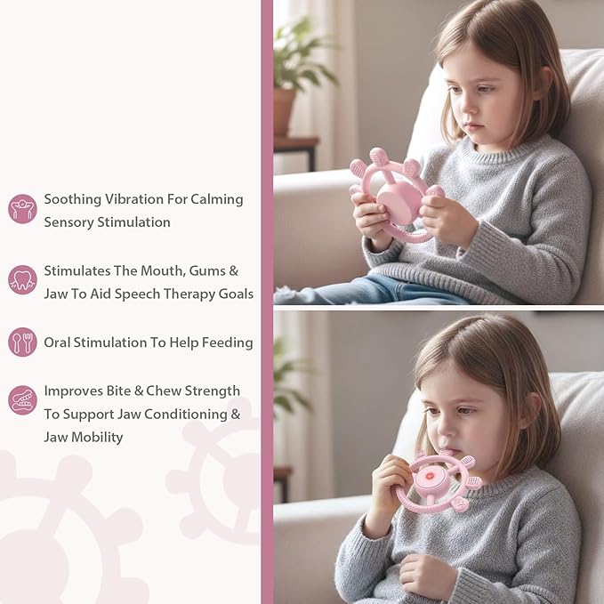 Vibrating Teether for Baby, Sensory Chew Toys for Autistic Children & Teething Toys for Babies 6-18 Months, USB Chargeable & 3X Vibration Settings. Toddler Travel Essential, Autism Sensory Products