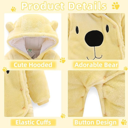 Fairy Baby Newborn Baby Snowsuit Bear Onesie Footie Romper Winter Thick Fleece Jumpsuit Infant Coat for Girls Boys 0-12M