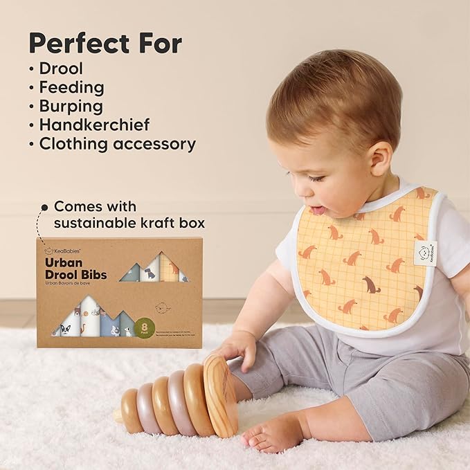 8-Pack Organic Baby Bibs for Boys, Girls - Soft Cotton Drooling and Teething Bibs for Baby Girl & Boy, Extra Absorbent, Easy to Clean & Put On for Toddler, Newborn, Infant 0-24 Months (Fall Spores)