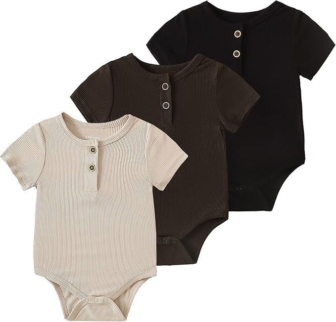 ROMPERINBOX Bamboo Onsies Baby Boy Short Sleeve 3 Pack Baby Bodysuit for Newborn Infant 0-24 Months, Viscose from Bamboo