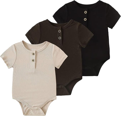 ROMPERINBOX Bamboo Onsies Baby Boy Short Sleeve 3 Pack Baby Bodysuit for Newborn Infant 0-24 Months, Viscose from Bamboo