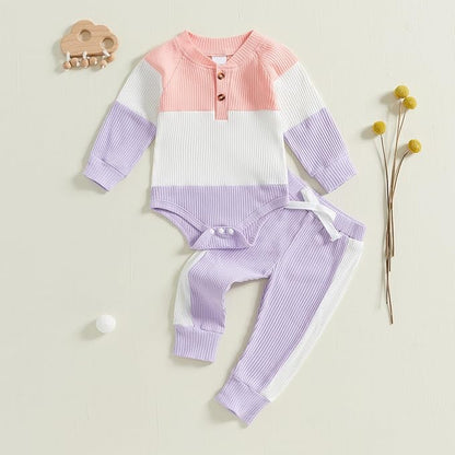 Thorn Tree Newborn Infant Baby Girl Clothes Ribbed Knitted Long Sleeve Romper Long Pants Stretchy Fall Outfits