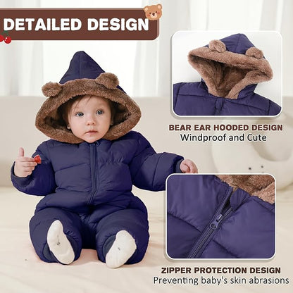 Baby Boys Girls Snowsuit Winter Clothes Suit Hooded Jumpsuit Romper Bear Outfit Infant Warm Coat Outwear Overcoat