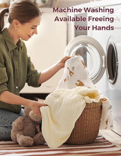 Momcozy Muslin Standard Fitted Crib Sheets, 52"x28", 2 Pack Soft Breathable Natural Cotton Baby Mattress Sheet, 360° Mattress Wrapping No Slip Boys Girls Neutral Toddler Bed Sheet, Bravery Giraffe