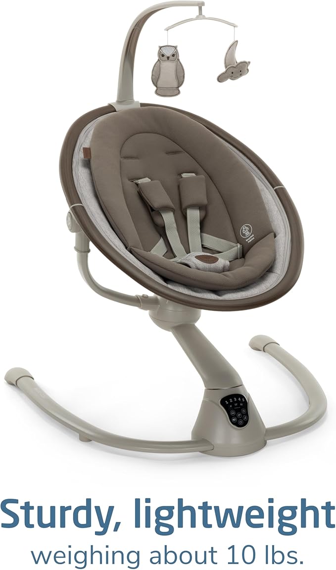 Maxi-COSI Cassia Smart Baby Swing for Infants, Portable Foldable Swing with Music, 360 Rotation, 5 Speeds, 12 Melodies, EcoCare Fabric, Auto Motion Sensor, 2 Reclines, Truffle