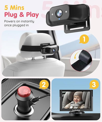 BM1 Baby Car Camera for Back Seat & Pet Monitoring, 5'' 1080P Monitor with IR Night Vision, 3X Zoom, Crystal Clear View, Easy 5-Min Wired Installation for Peace of Mind