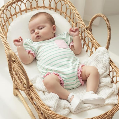 Twopumpkin Baby Girl Striped Bubble Romper Newborn Toddler Short Sleeve Ruffle Cotton Onesie Cute Summer Outfit Clothes