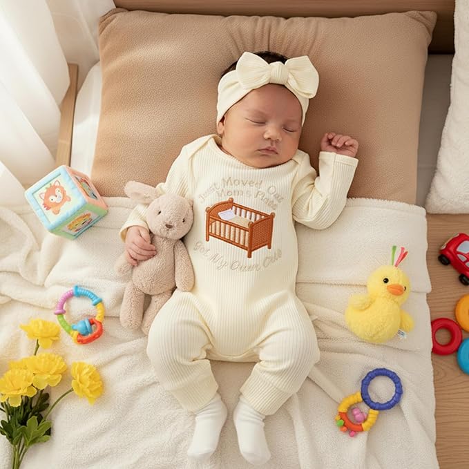 allshope Infant Baby Girl Fall Outfit Romper Ribbed Embroidery Onesie Jumpsuit Long Sleeve Bodysuit Cute Newborn Clothes