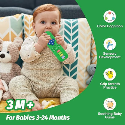 Fu Store Silicone Teething Toys for 0-12 Months 3-24 Months Infant Toddlers Remote Control Shape Teethers for Babies Chew Toys Relief Soothe Babies Gums Set Dishwasher and Refrigerator Safe Green