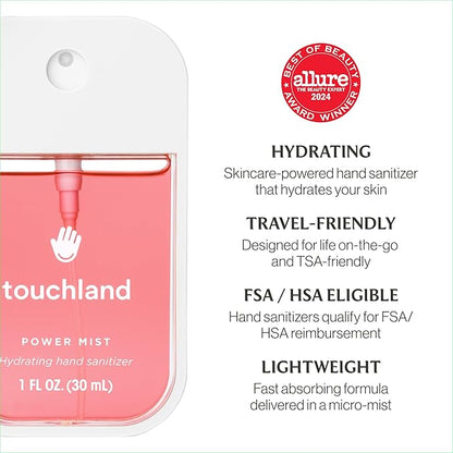 Touchland Hydrating Hand Sanitizer Spray, JUICY Trio Set (Watermelon, Peach, Berry), 1 FL. OZ. Travel Size Power Mist Sprays (Set of 3)
