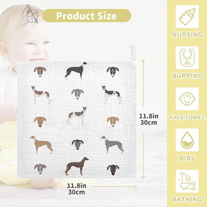 vvfelixl English Greyhound Dogs Baby Burp Cloths Baby Muslin Washcloths for Boys Girls Cotton Baby Face Towel for Newborn Infants Soft and Absorbent 11.8 X 11.8 in, 5 Pack