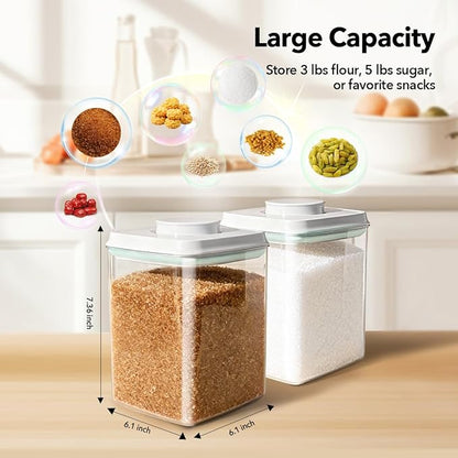 Food Storage Container with Lid, 2.8 Qt Airtight Pantry Canister, BPA-Free Plastic Flour Sugar Storage Container, One-Touch Press-to-Open Lid, Stackable Clear Jar for Rice, Cereal, Coffee, Brown Sugar